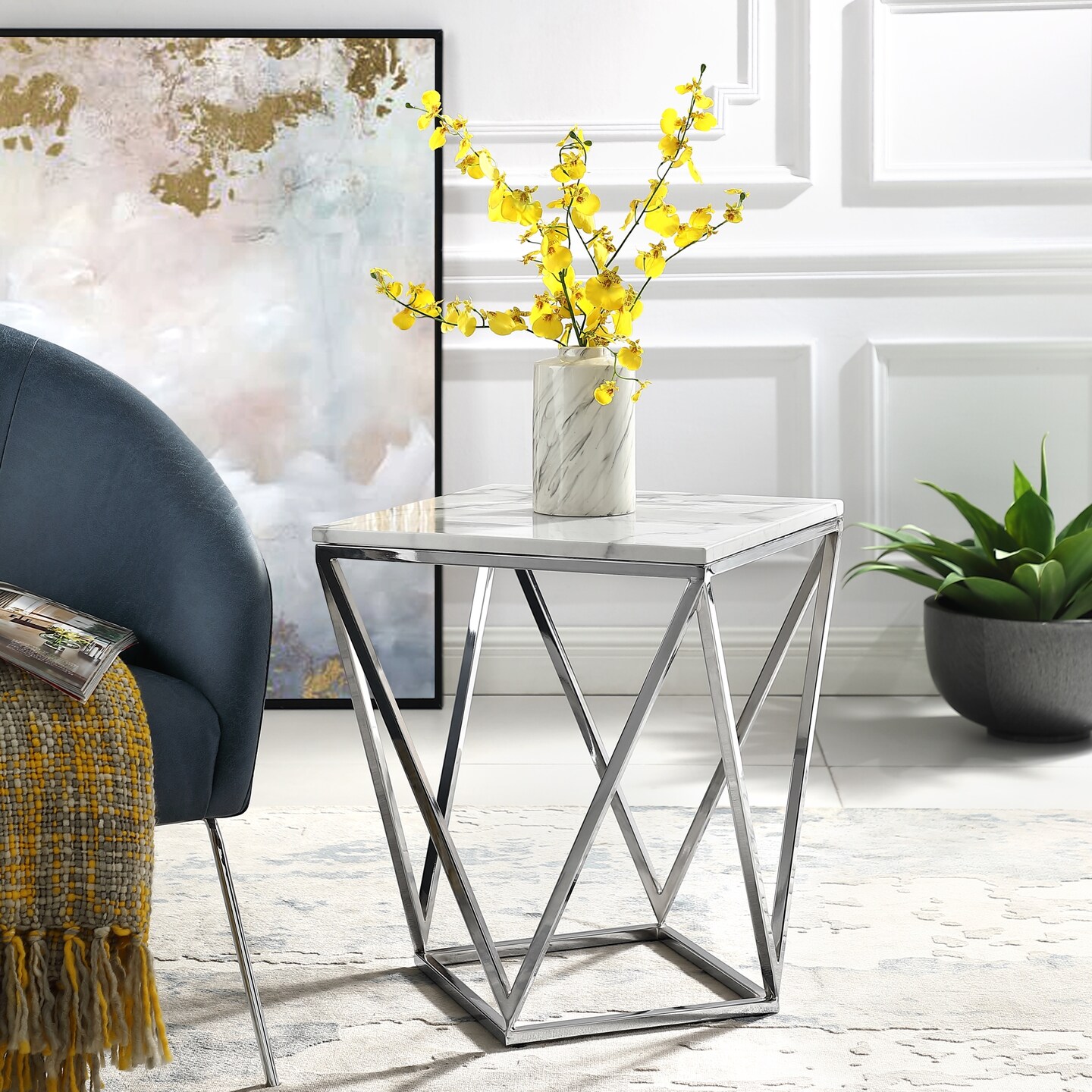 Ignacio Marble Top End Table with Metal Base