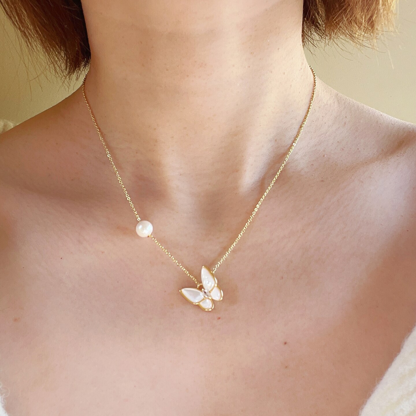 Dainty Floating Pearl Cluster Bead Necklace | Caitlyn Minimalist