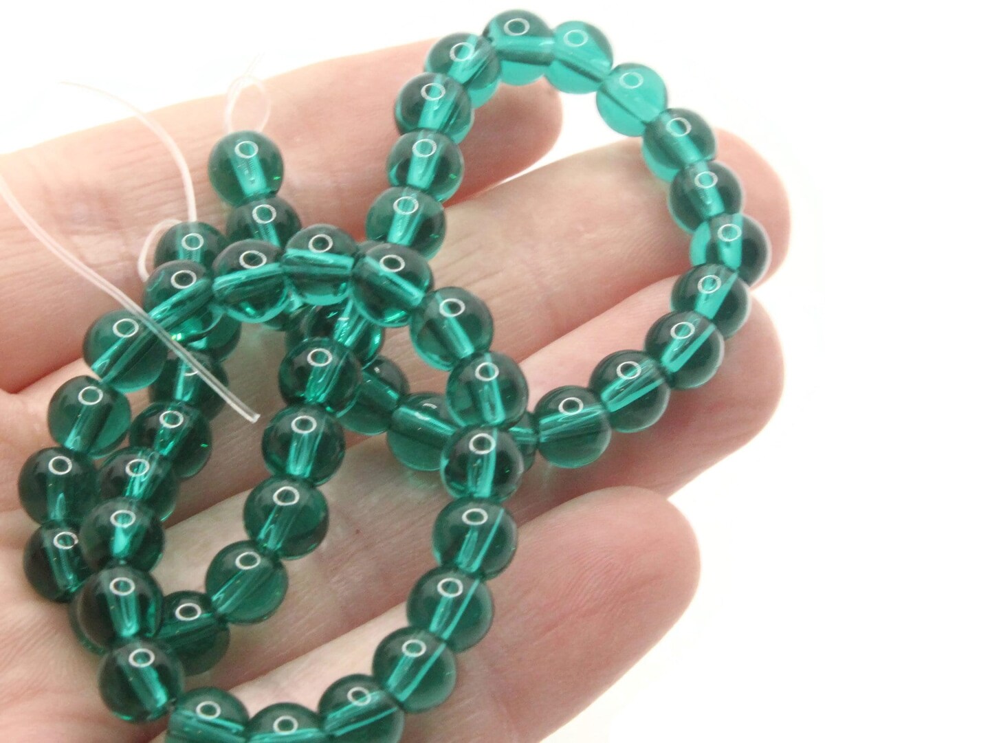 54 6mm Green Smooth Round Glass Beads
