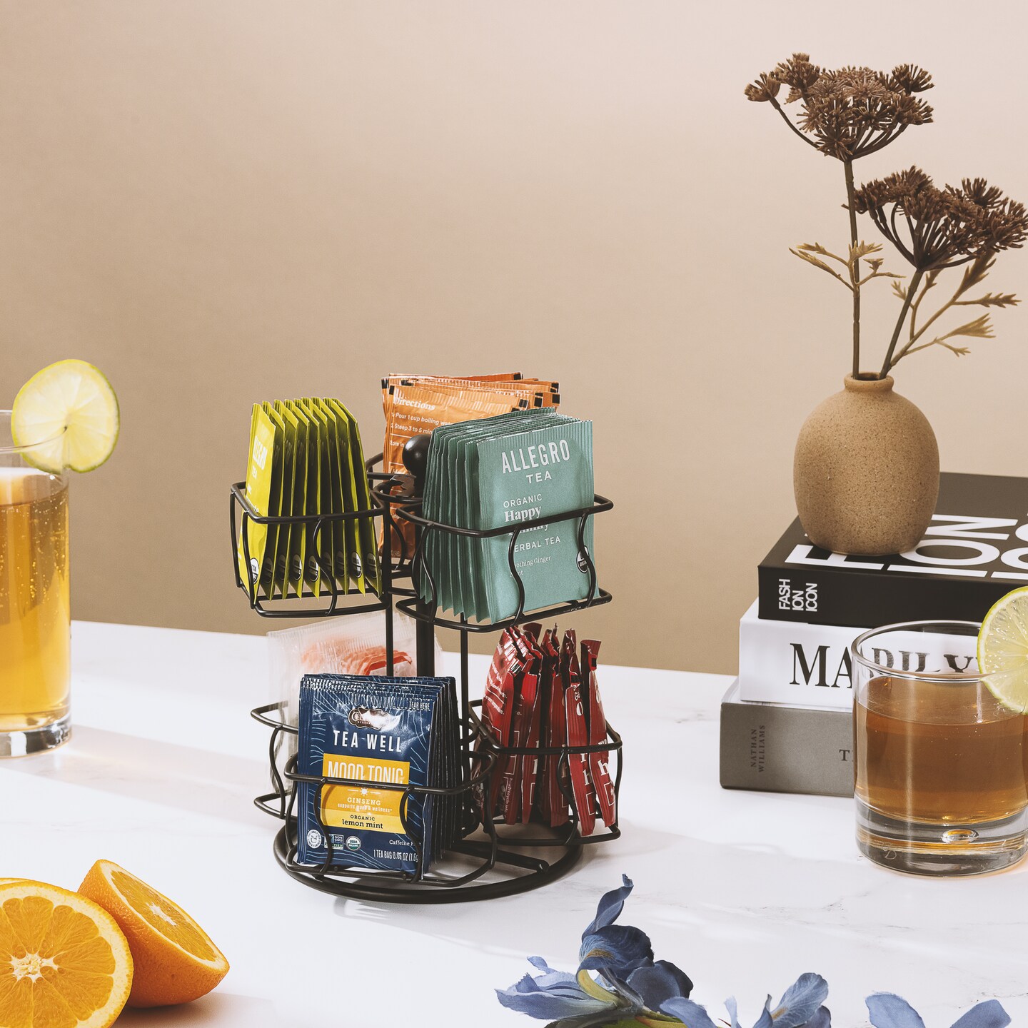 Sorbus Tea Bag Spinning Caddy - 2 Tier Lazy Susan for Pantry - Holds Up to 60 Large Tea Bags