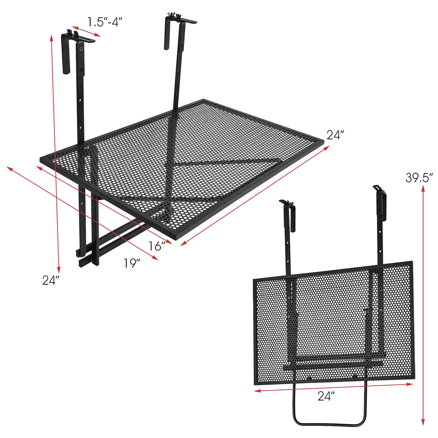 Costway Folding Hanging Table Adjustable Balcony Railing Table Patio Deck Black