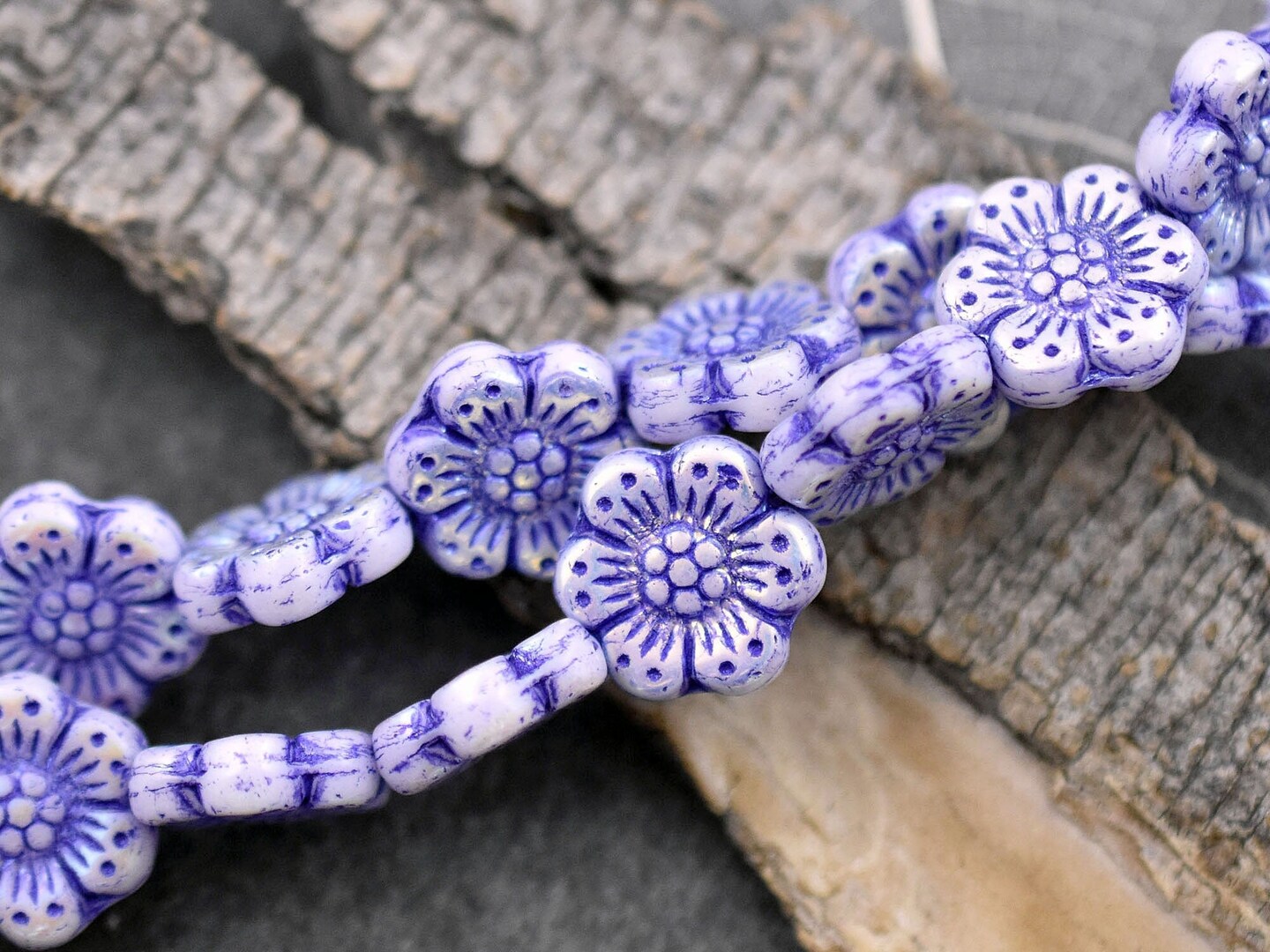 *12* 14mm Purple Washed Alabaster AB Wildflower Beads
