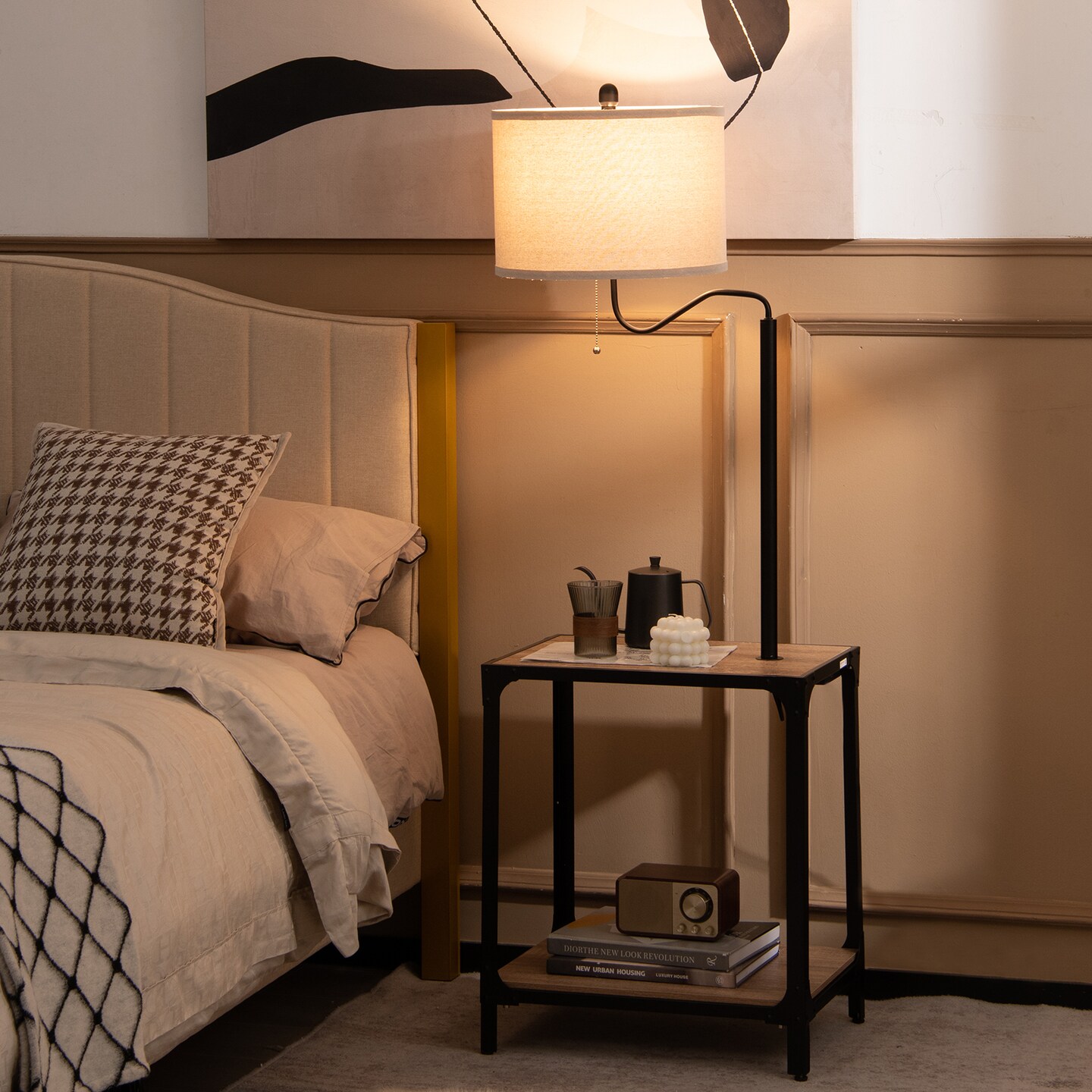 360&#xB0; Rotatable Floor Lamp with End Table and USB Charging Ports