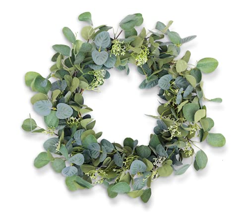 HomeKaren Eucalyptus Wreaths for Front Door 22&#x22;, Handmade Green Leaves Wreath for Summer, Spring and All Seasons, Greenery Floral Wreath for Wall and Outside