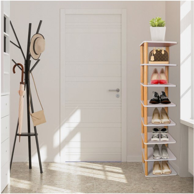 Corner Shoe Storage Organizer with 8 Tiers Vertical Narrow Shoe Rack for Small  Space