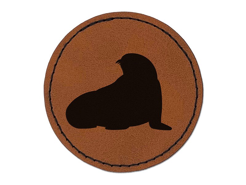 Seal Solid Round Iron-On Engraved Faux Leather Patch Applique - 2.5&#x22;