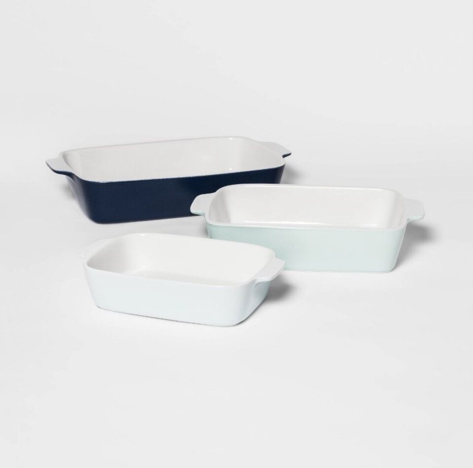 3pc Stoneware Bakeware Set Blue Threshold
