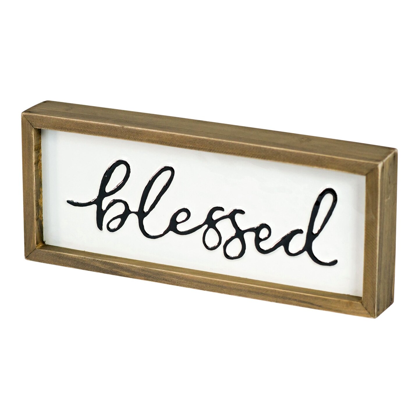 Creative Design 11.5&#x22; Black and White Antique Glossy Rectangular &#x22;BLESSED&#x22; Word Sign