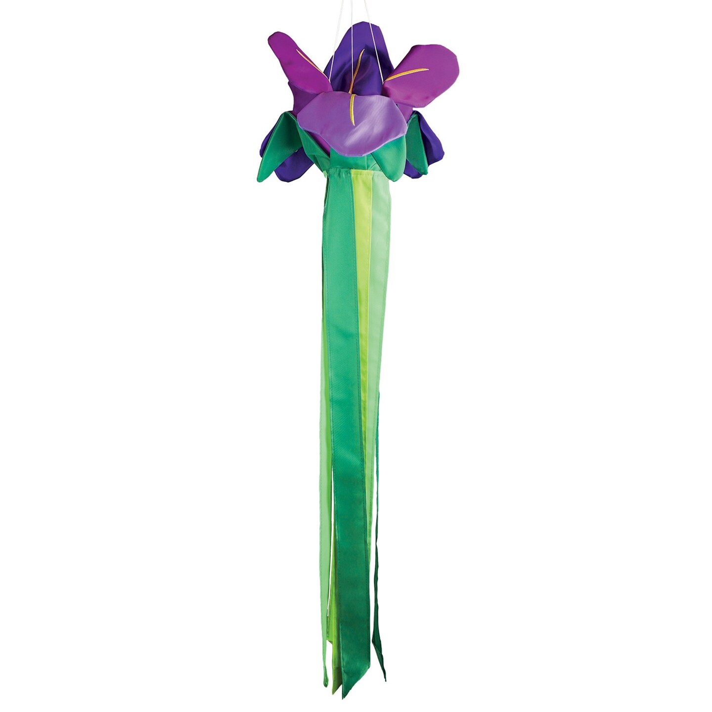 In the Breeze 5227 &#x2014; Iris Windtail &#x2014; Colorful 3D Purple Flower Windsock with Flowing Tails