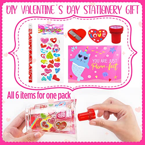 Whaline 168Pcs Valentine Assorted Stationery Set Valentine Gifts for Kids  School Prizes Party Favors Include Notebook Card Pencil Eraser Ruler  Sticker
