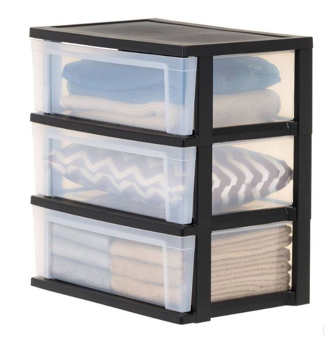 IRIS USA Wide 3 Drawer Plastic Storage Chests 2 Pack