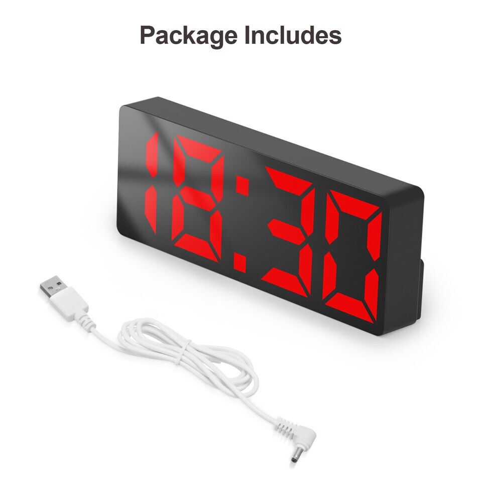 Digital LED Desk Alarm Clock RED Large Mirror Display .