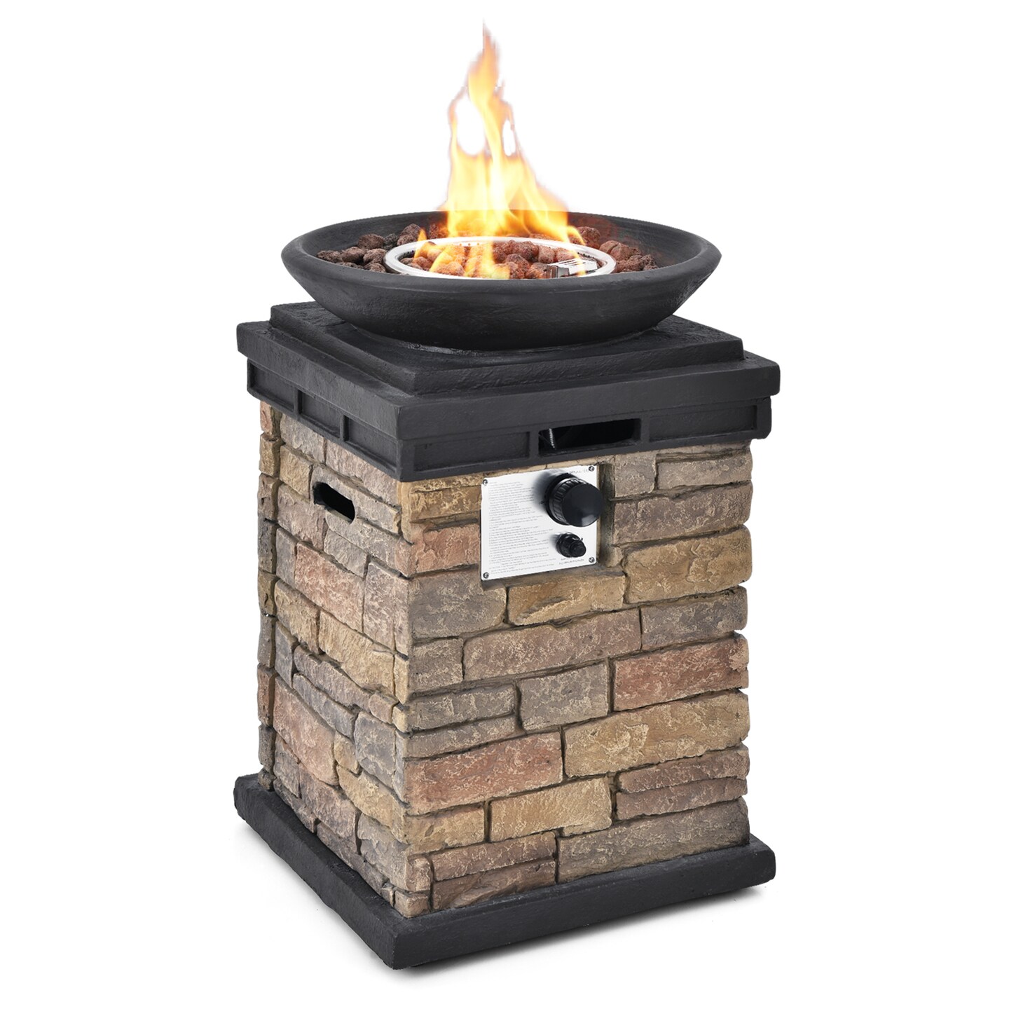40000BTU Outdoor Propane Burning Fire  Bowl Column Realistic Look Firepit Heater