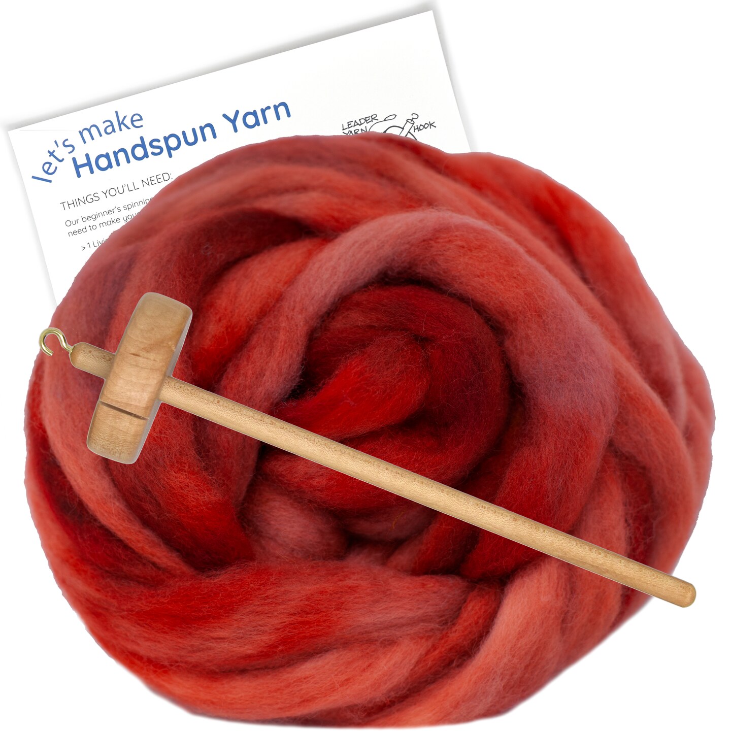 LEARN TO SPIN - Beginner's Spinning Kit with Hand Dyed BFL Roving, Drop Spindle & Printed Instructions w/ Video. Many Colors.