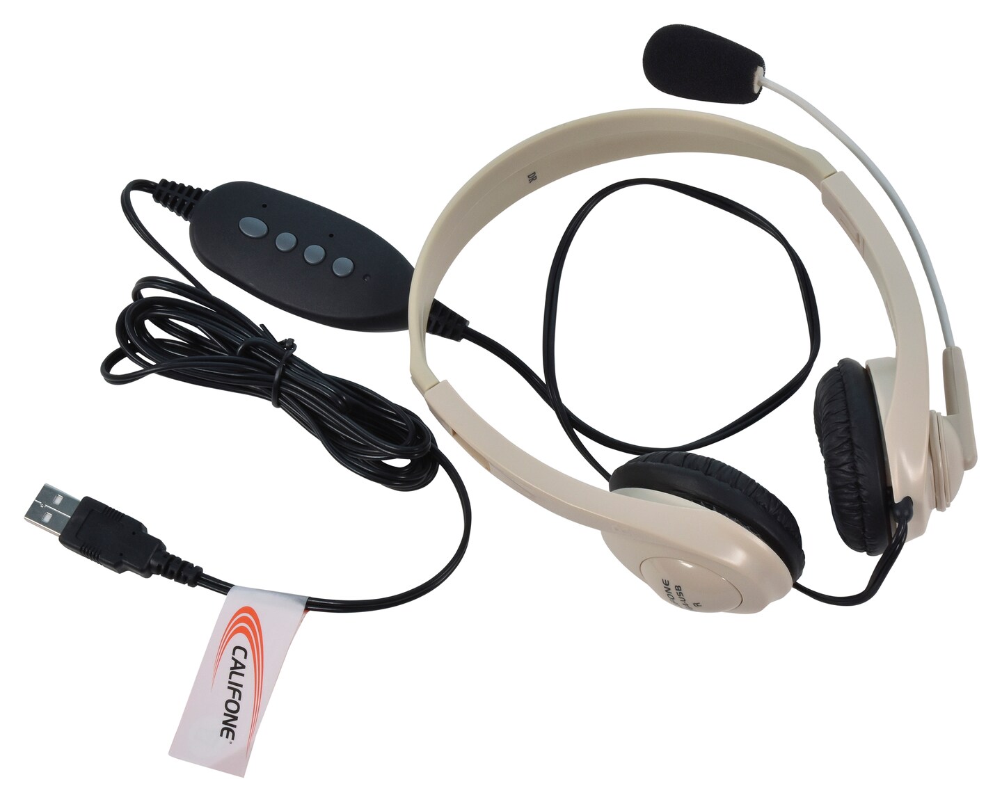 Califone 3064-USB Lightweight On-Ear Stereo Headset with Gooseneck Microphone, Inline Volume Control, USB Plug, Beige, Each