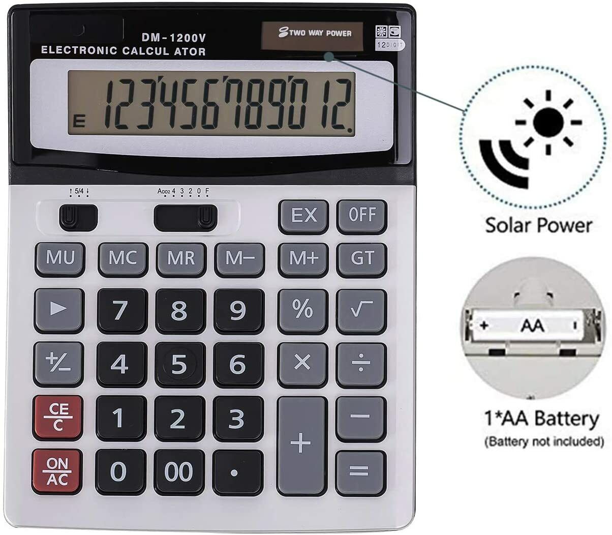 Kitcheniva Standard Function Dual Power 12-Digit Desktop Calculator