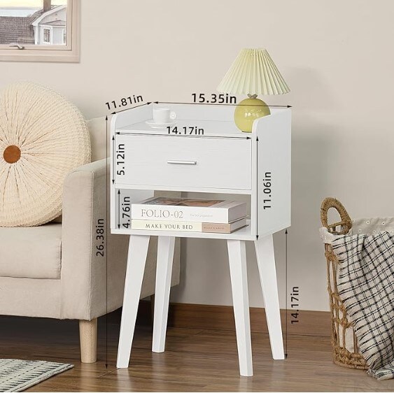 White Nightstand, Modern Bedside Table with Drawer, Small Space End Table, Side Table with Storage, Nightstand for Bedroom/Living Room/Dorm 26.38&#x27;&#x27;H