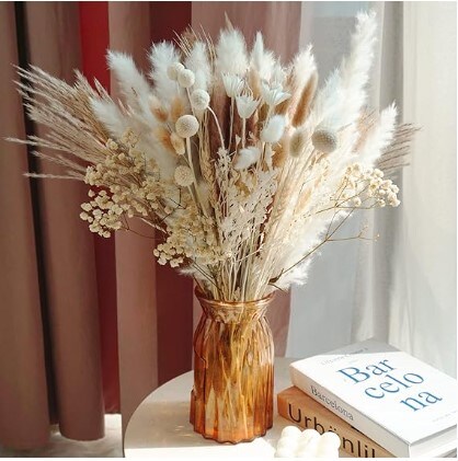 Dried Pampas Grass D&#xE9;cor, White Pompous Grass, Bunny Tails Dried Flowers Reed Grass, 17 inch Pompass Grass for Flower Arrangements Home D&#xE9;cor for a Boho Wedding