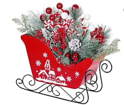 Rich Christmas Elements for Xmas Festival Gifts Christmas Metal Sleigh Table Decor Holiday Sleigh Centrepiece Sleigh Table Top Decor Ornament for Home Fireplace Windowsills