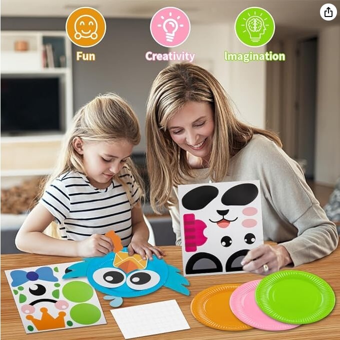 Toddler Crafts, 16 Pack Arts and Crafts for Kids Animal Paper Plate Art Kit for Boys and Girls Ages 3 to 6 DIY Birthday Party Favors for Kids Games for Preschool Classroom Christmas Parties