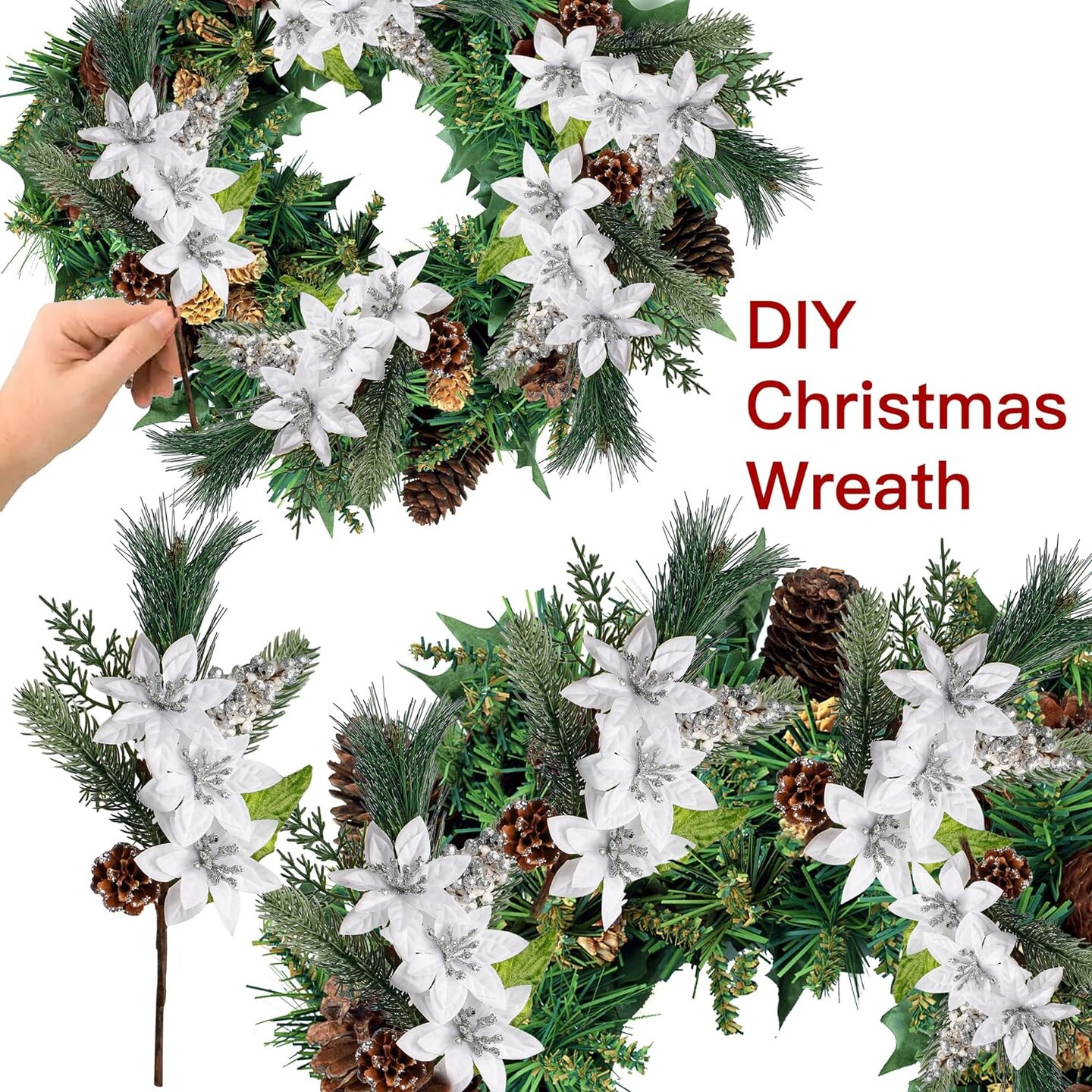 Artificial Christmas Poinsettia Floral Arrangement Decor