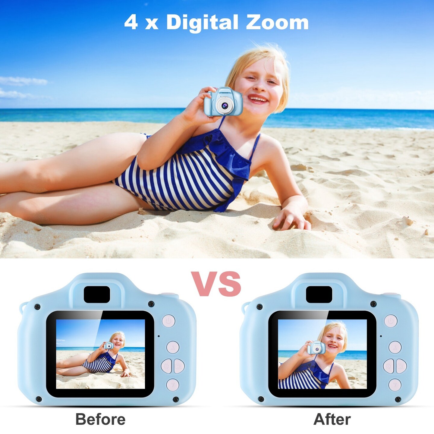 Kids Digital Camera with 2.0&#x27; Screen 12MP 1080P FHD Video Camera 4X Digital Zoom Games