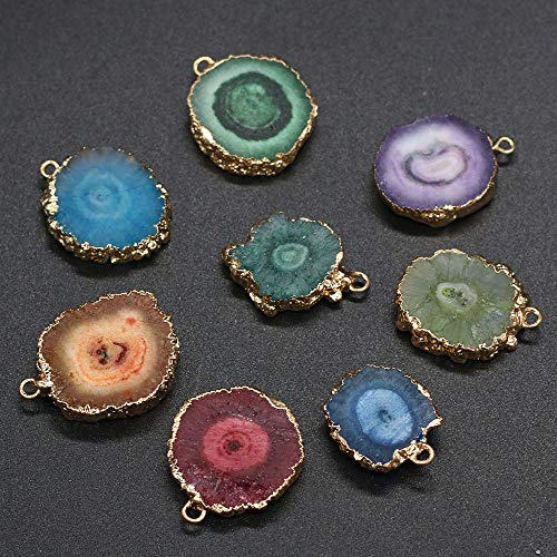 5 Pieces Natural Agate Sheet Pendants Irregular Round Mixed Color Gemstone Stone Pendants Charms Pendants for Necklace Bracelet Jewelry Making