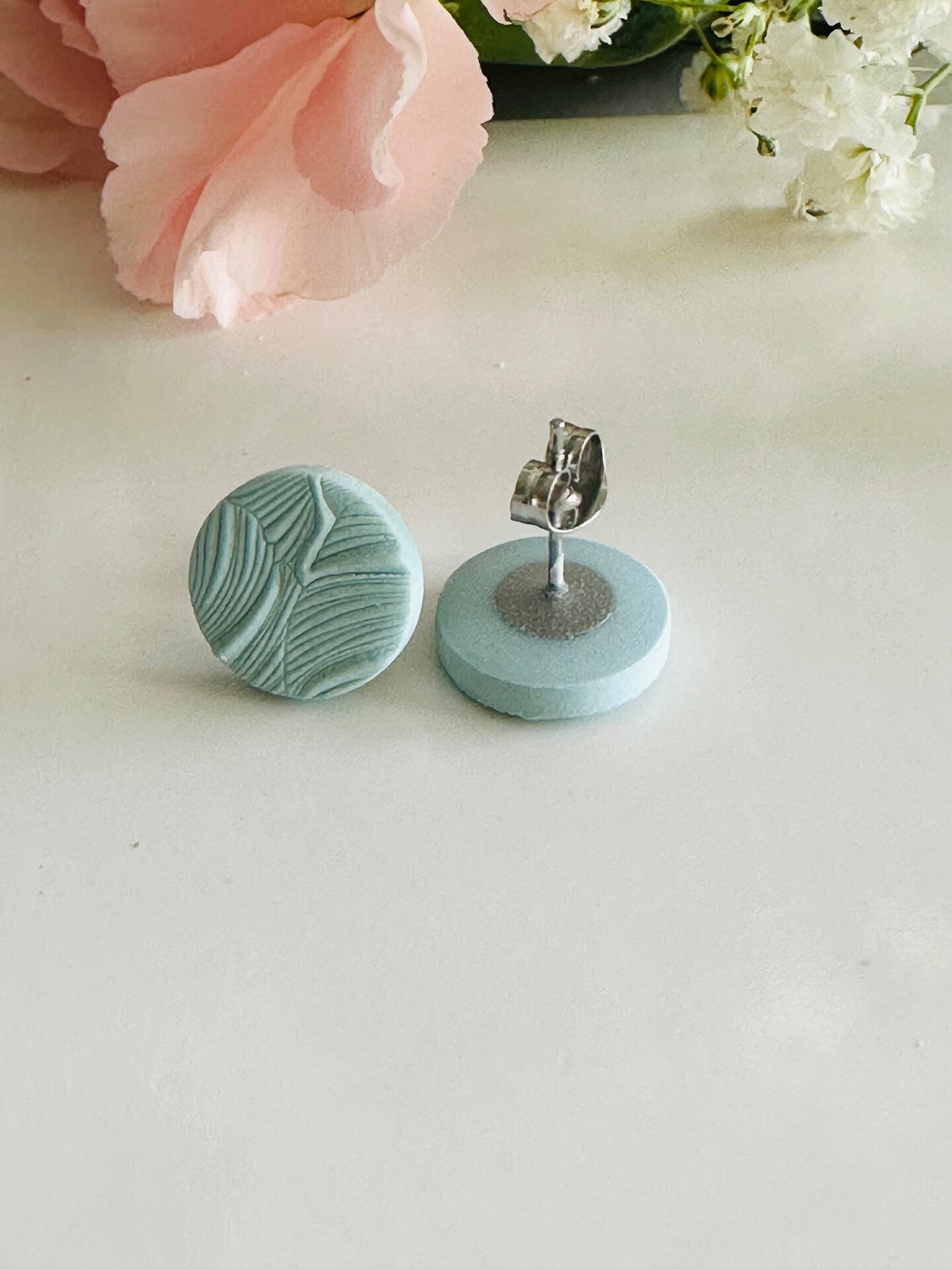 Polymer clay stud earrings, blue with patterned MakerPlace by