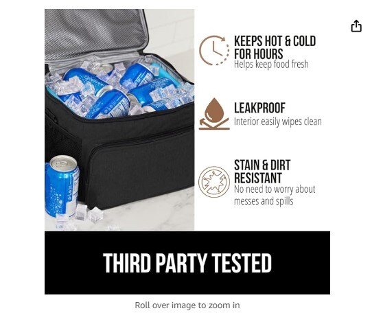 8 Liter Insulated Cold and Hot Durable Leakproof Lightweight Bag, Cooler Tote for Food Drinks Large Lunch Box Work School Picnic Men Women, Kids Coolers Ice Pack Girls Boys Lunches Black