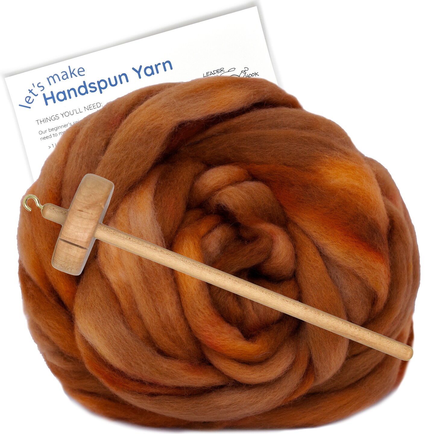 LEARN TO SPIN - Beginner's Spinning Kit with Hand Dyed BFL Roving, Drop Spindle & Printed Instructions w/ Video. Many Colors.