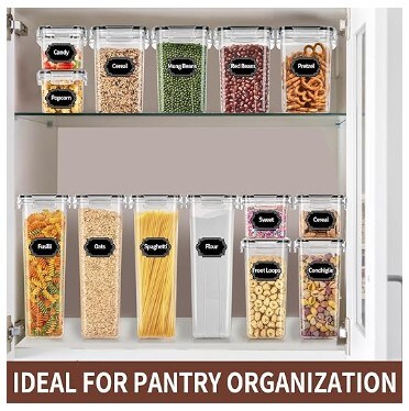 Airtight Food Storage Containers Set with Lids - 24 PCS, BPA-Free Kitchen and Pantry Organisation, Plastic Leak-proof Canisters for Cereal, Flour, and Sugar with Labels &#x26; Marker