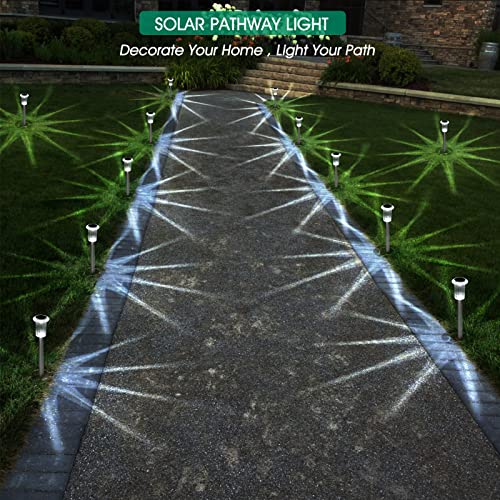 10 Pieces Solar Outdoor Lights,  Waterproof Stainless Steel Solar Stake Lights for Pathway Garden Yard Path Walkway Driveway Lawn Decor - Cool White