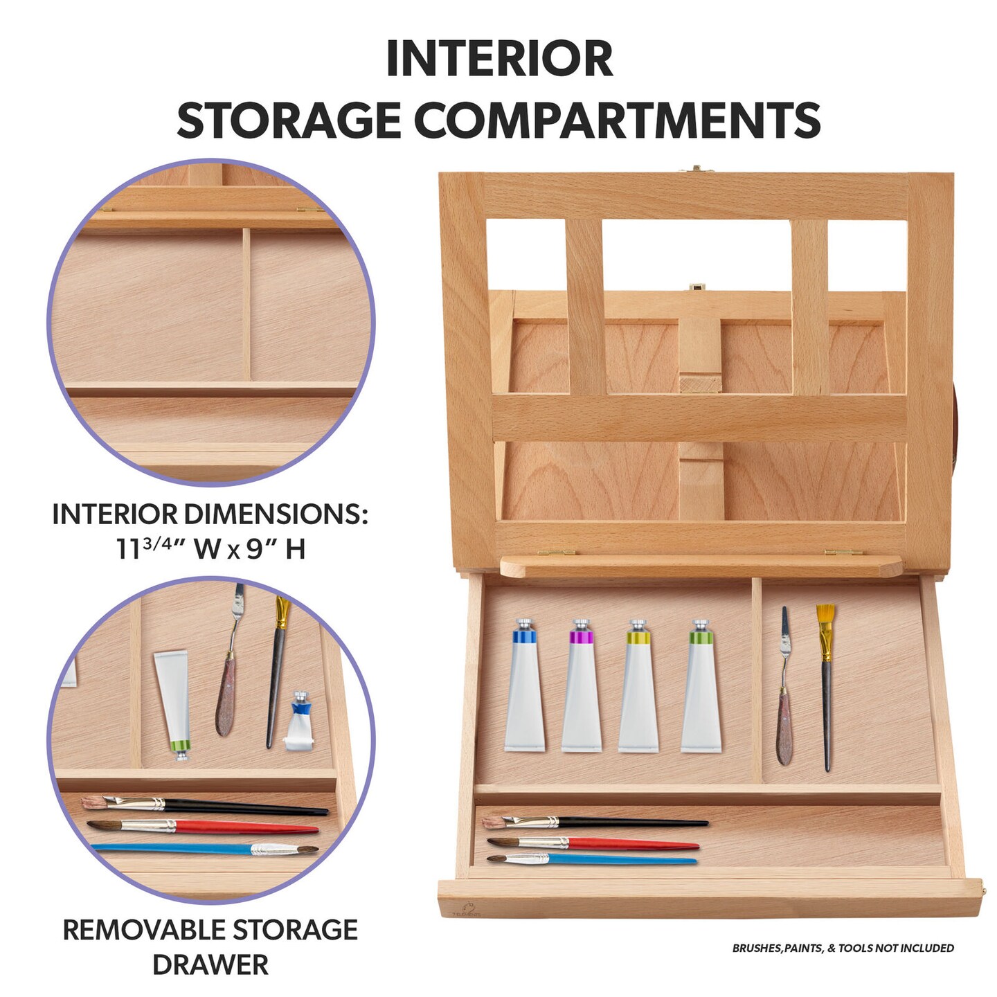Adjustable Wood Tabletop Desktop Box Easel with Palette for Artists