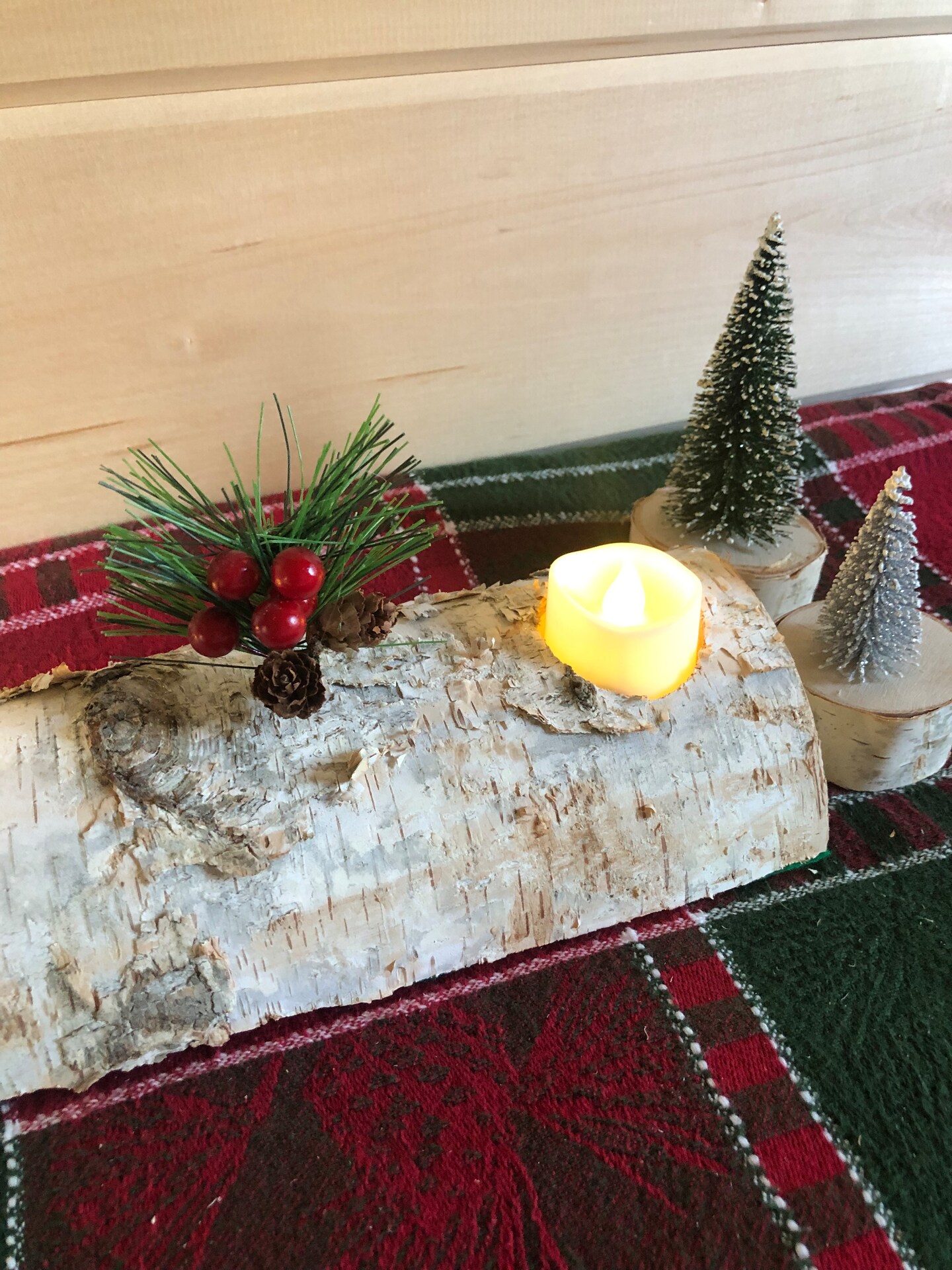 Rustic Birch Log Candle Centerpiece | Holiday Centerpiece | White Birch  Candle Holder | Christmas Birch Log Centerpiece | Christmas Trees, image size:1440x1920