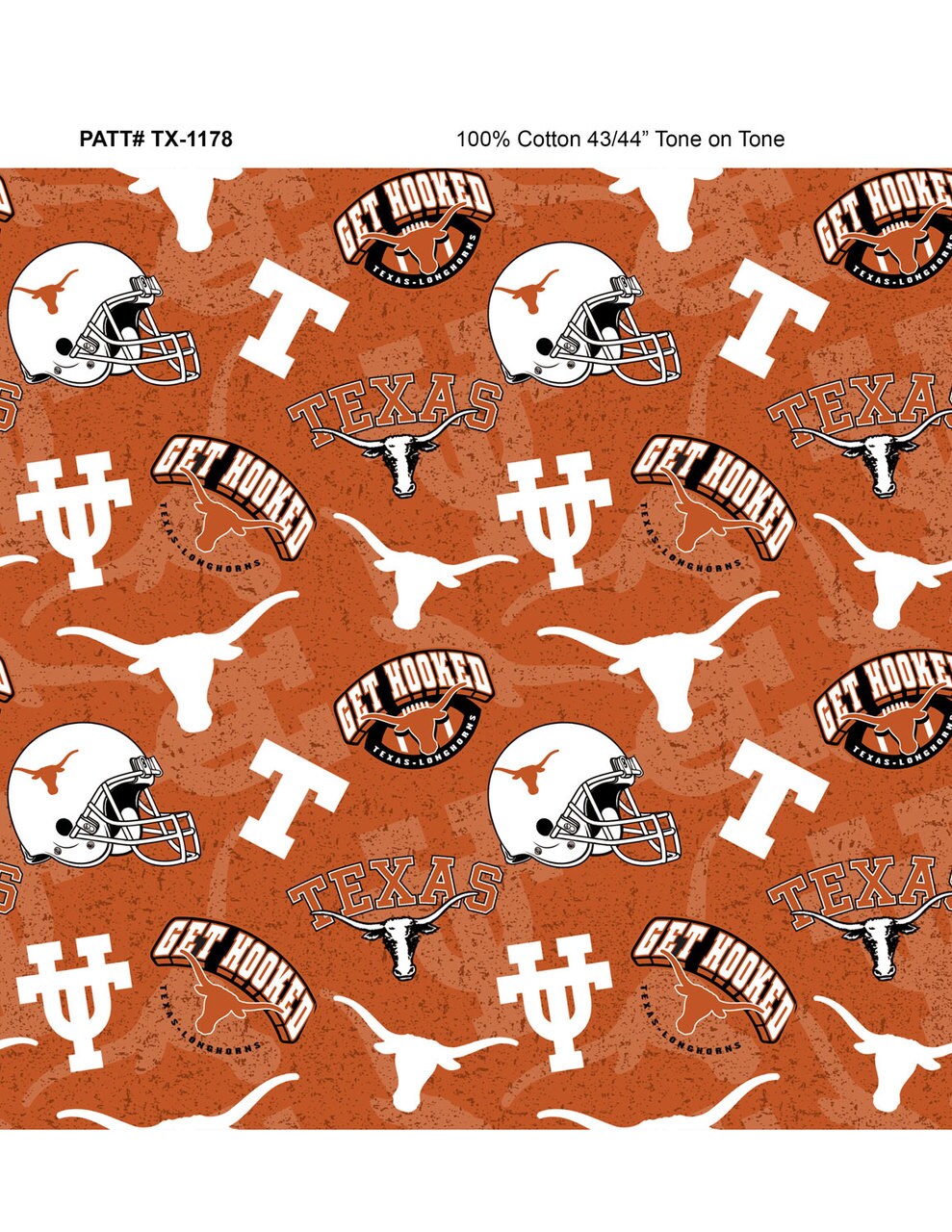 Sykel Enterprises-University of Texas&#xA0; Cotton Fabric-Texas Longhorns Tone On Tone Cotton Quilting Fabric