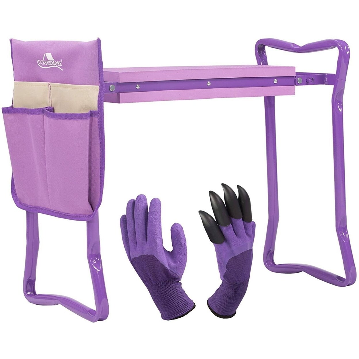 SKUSHOPS Garden Kneeler and Seat Folding Kneeling Bench Stool with Tool Pouches Soft EVA Foam for Gardening Purple