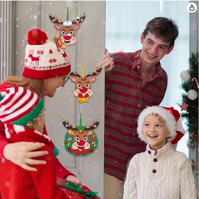 244-piece Christmas Foam Arts and Crafts Kit for Children, Reindeer Felt Bulk Ornaments (24 Pack) Kids Toddlers DIY Handcraft Kit 2-4 4-8 DIY Christmas Party Favor Activity Project
