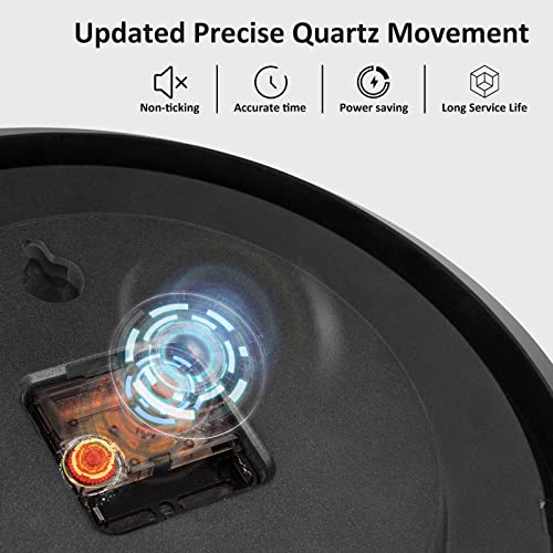 2 Pieces Silent Wall Clock, 10 Inch Non Ticking Quiet Digital Sweep Decorative Battery Operated Wall Clocks for Living Room Bedroom Kitchen School Office Decor, Black