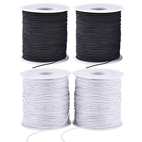 4 Rolls 1 mm Sturdy Elastic String Elastic Cord for Jewelry Making, Necklaces, Beading (2 Black+ 2 White)