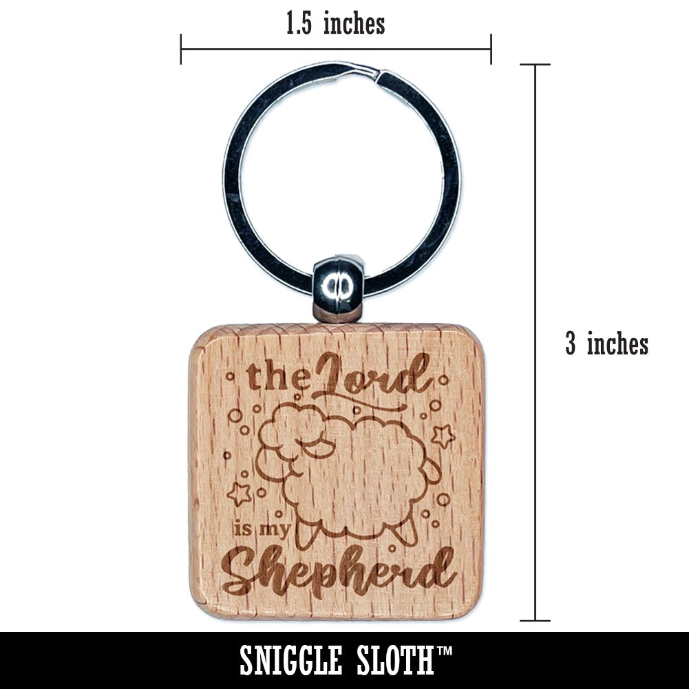 Sweet Nursery Sheep The Lord is My Shepherd Bible Psalm 23 Engraved Wood Square Keychain Tag Charm