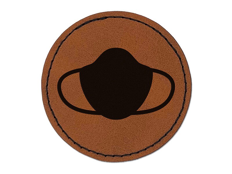 Face Mask Icon Solid Round Iron-On Engraved Faux Leather Patch Applique - 2.5&#x22;