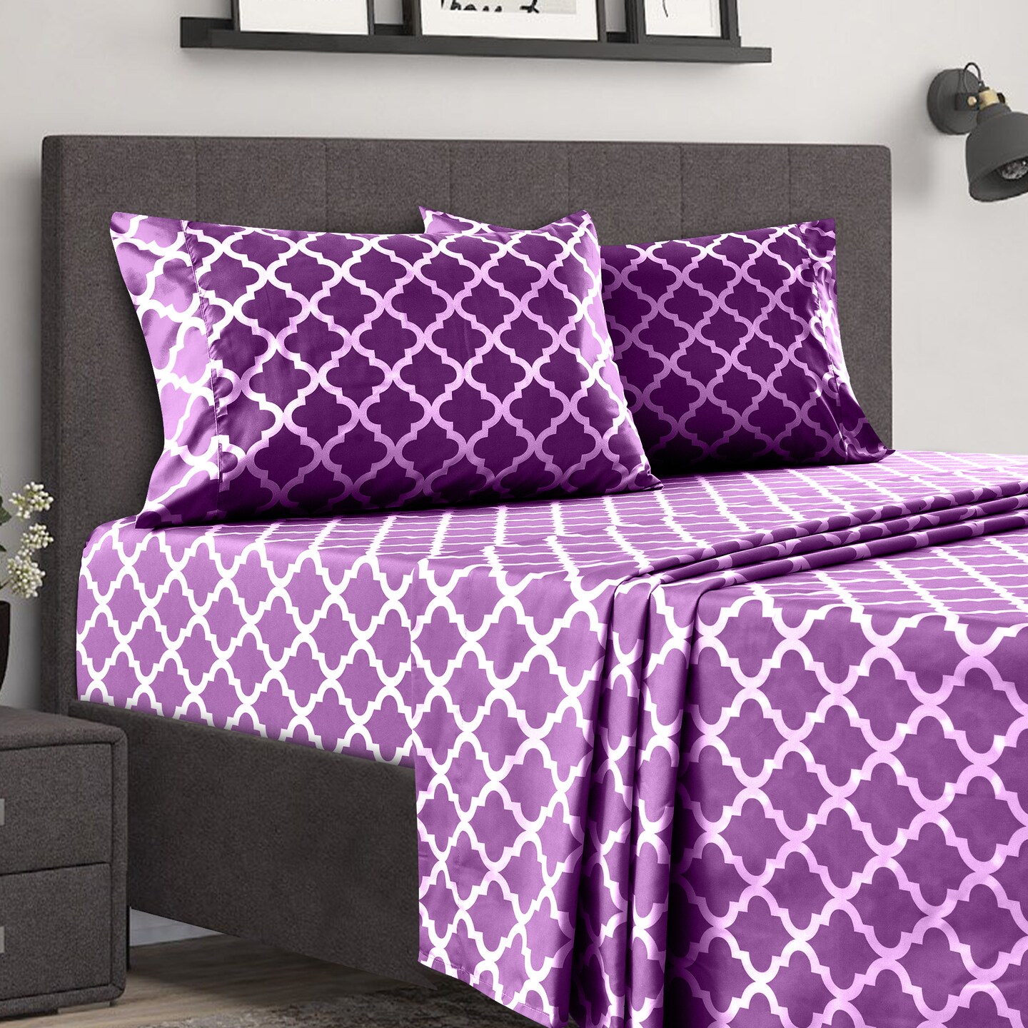 1800 Series Quatrefoil Pattern Bed Sheets Set - Wrinkle Fade Stain Resistant -