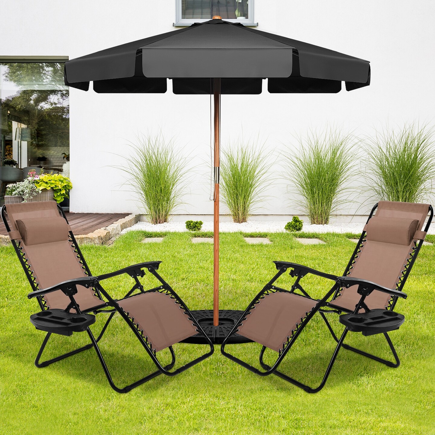 2 Pieces Folding Recliner Zero Gravity Lounge Chair
