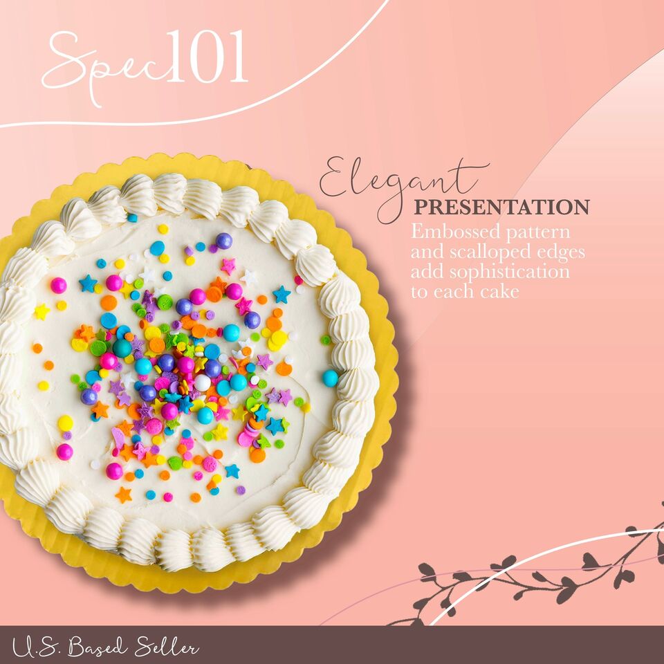 Round Cake Boards Bulk 20pk ,Cake Drum Gold Flat Scalloped Edge.