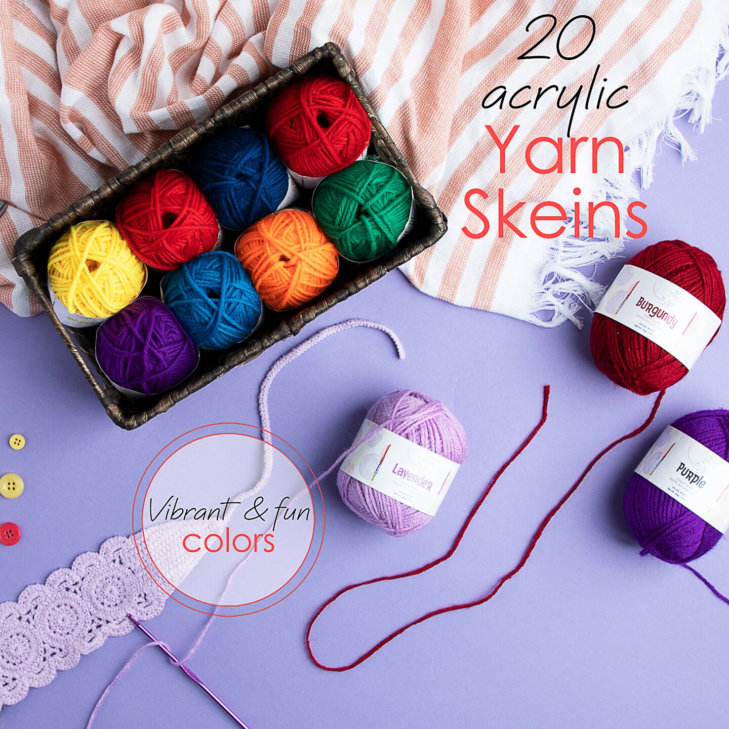 Hearth & Harbor 73 Piece Crochet Kit Crochet Hooks Knitting Needles Yarn Bolls and Tote Bag Set