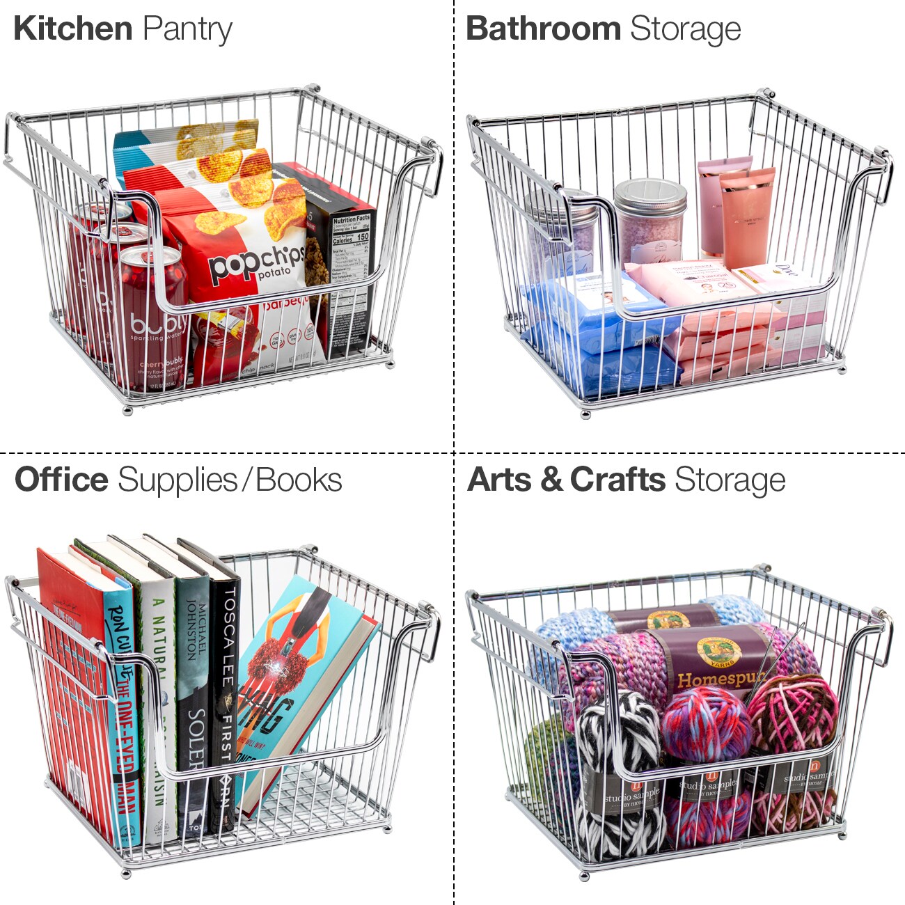 Sorbus Farmhouse Scoop Storage Metal Wire Baskets with Handles - for Home, Kitchen Pantry, Bathroom, Laundry, Closet Organization, and more