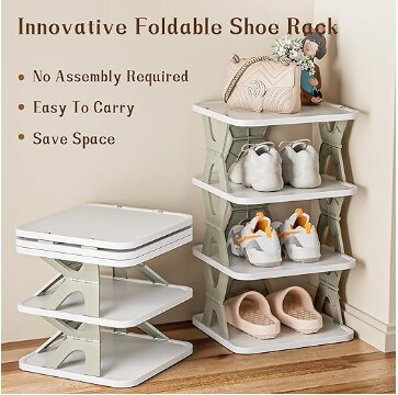 Foldable Shoe Storage SHoe Organizer Entryway Plastic Vertical Shoe Holder Narrow Shoe Shelf Shoe Organizer for Closet Free Standing Shoe Racks Shoe Cabinet Shoe Rack