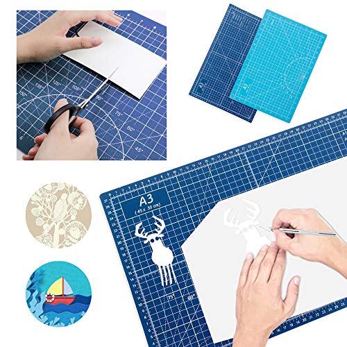 Self Healing Cutting Mat 18"x12" Non-Slip PVC Double Sided 5-Ply A3 Art Craft Rotating Mat,Sewing Crafts Hobby Fabric Precision Scrapbooking Project(Blue/Light blue)