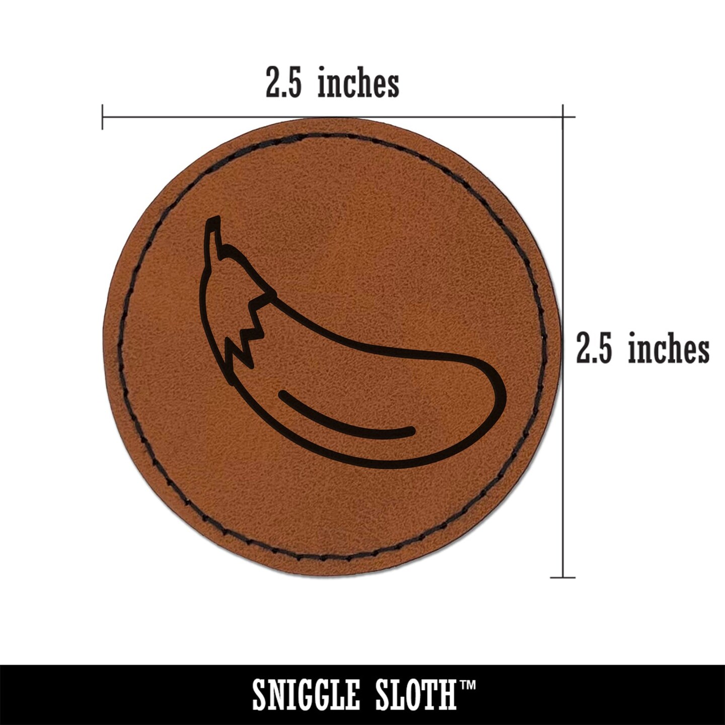 Eggplant Outline Round Iron-On Engraved Faux Leather Patch Applique - 2.5&#x22;