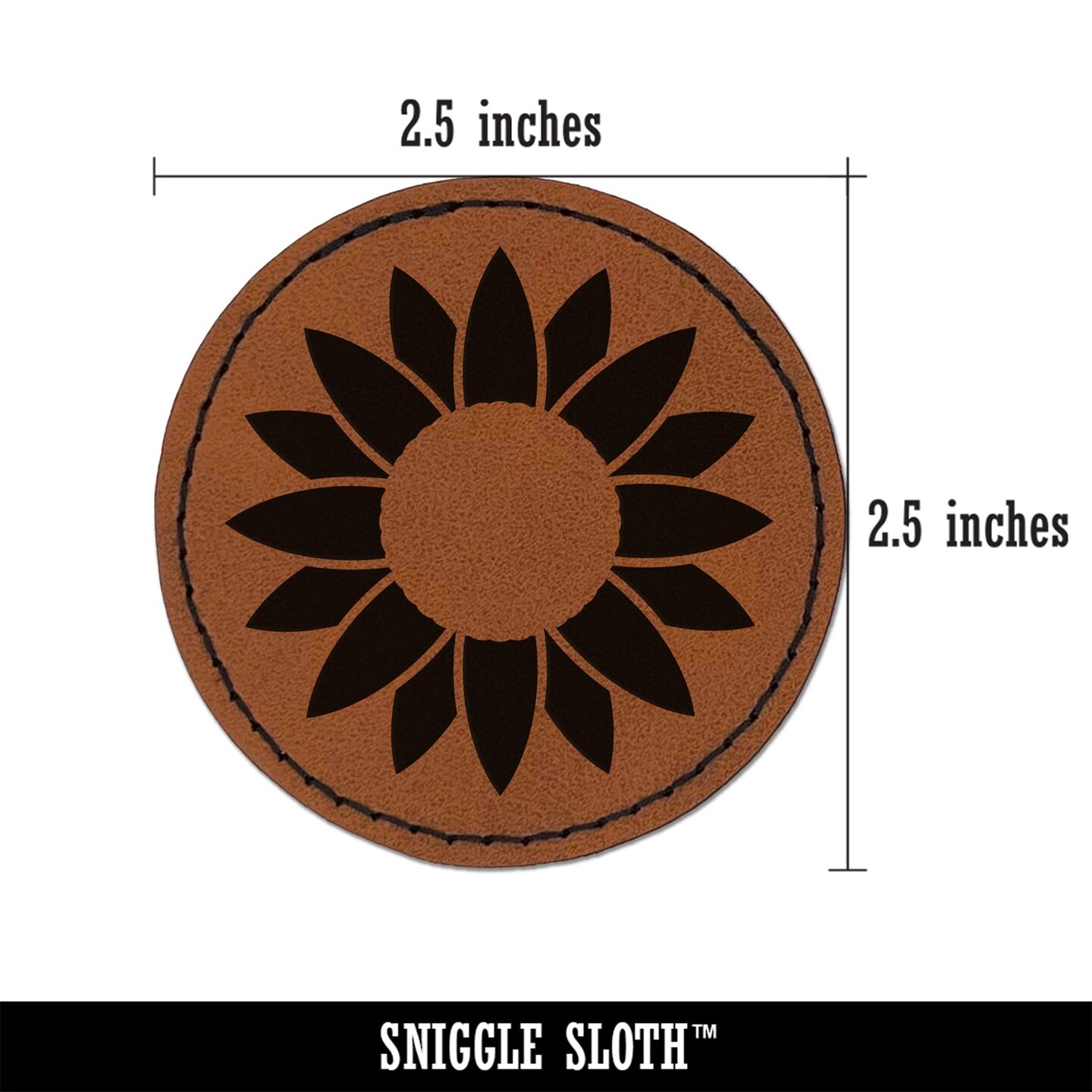 Summer Sunflower Monogram Center Round Iron-On Engraved Faux Leather Patch Applique - 2.5&#x22;
